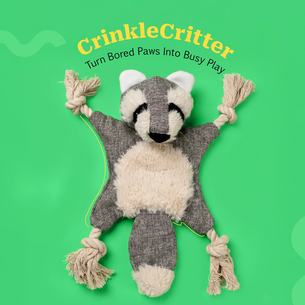 CrinkleCritter – Stuffless Crinkle Plush Toy with Rope Braid Limbs for Pets