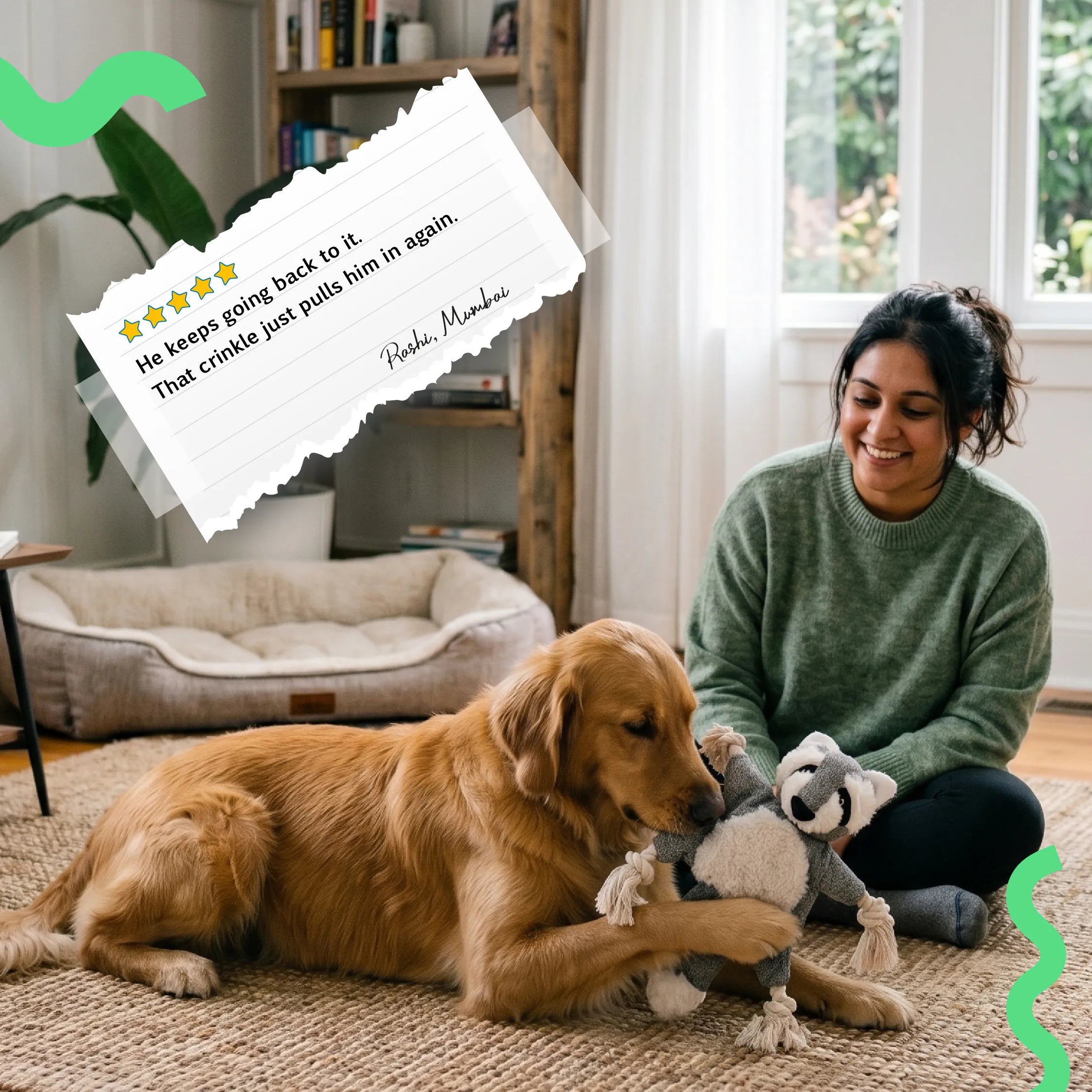 CrinkleCritter – Stuffless Crinkle Plush Toy with Rope Braid Limbs for Pets