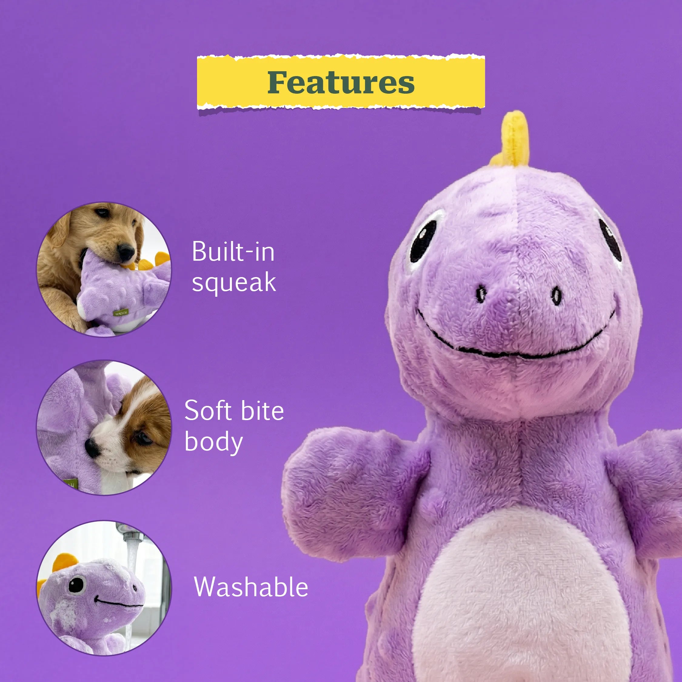 DinoSqueak | Interactive Squeaky Dog Toy. Built-in Squeak. Washable. Endless Play.