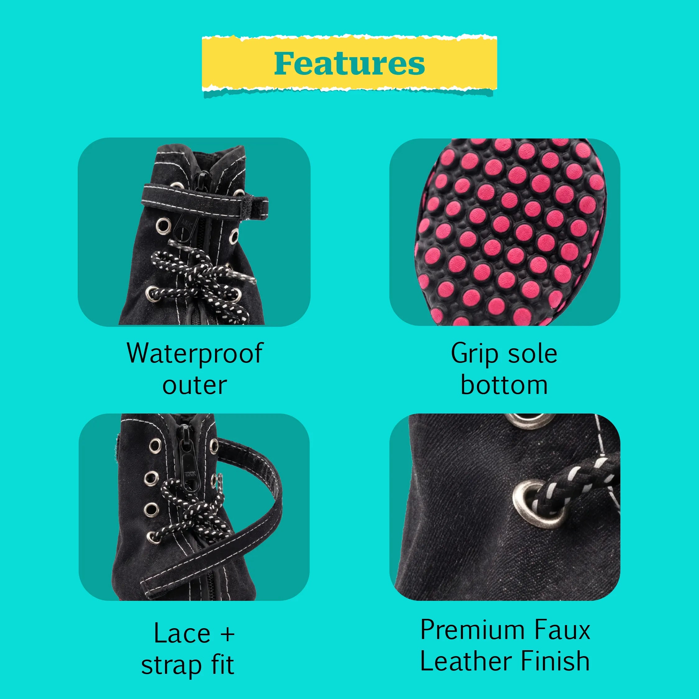 NoirVolt Boots | Faux Leather Waterproof Paw Boots with Grip Sole