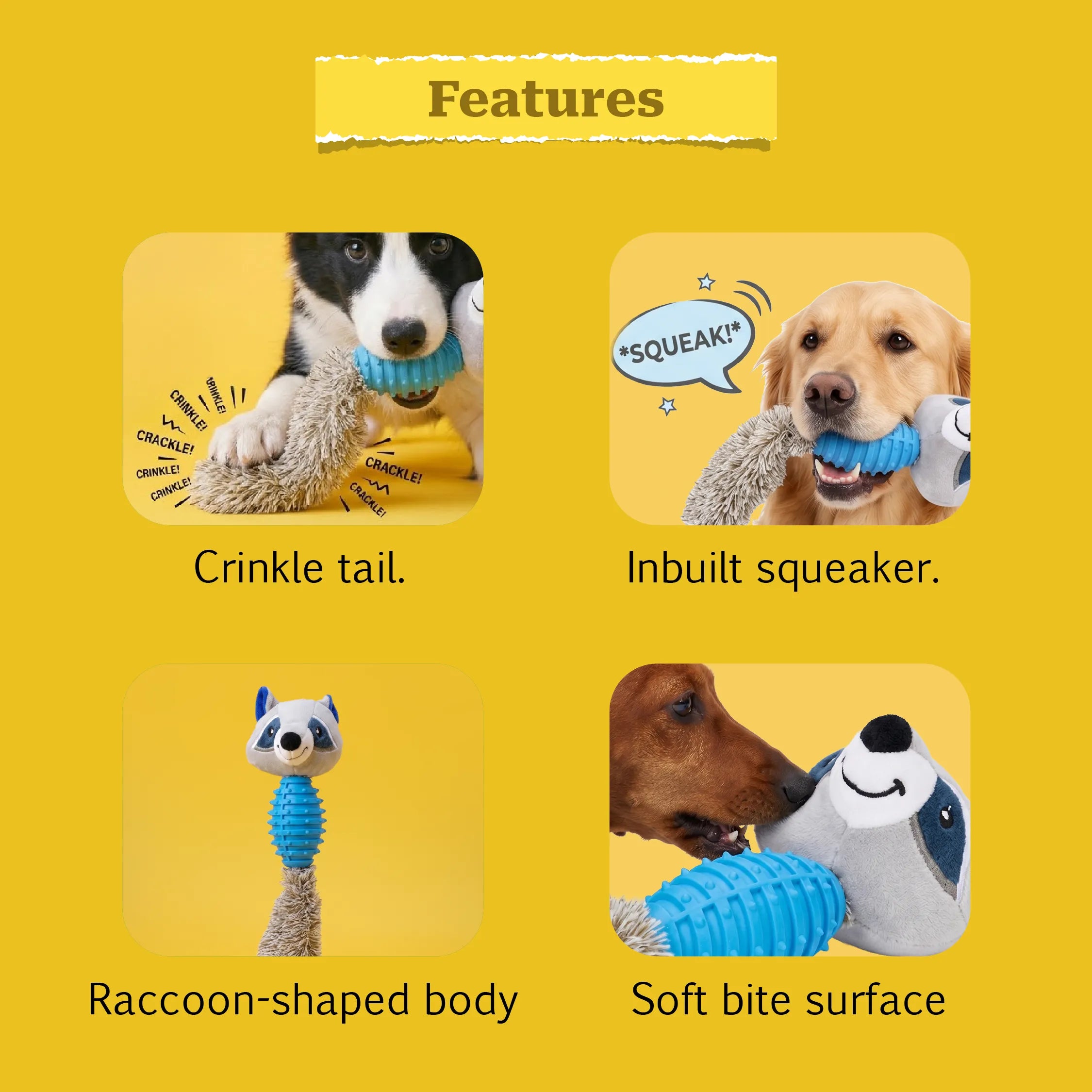 RattleRaccoon | Crinkle Squeaky Toy for Pet Play